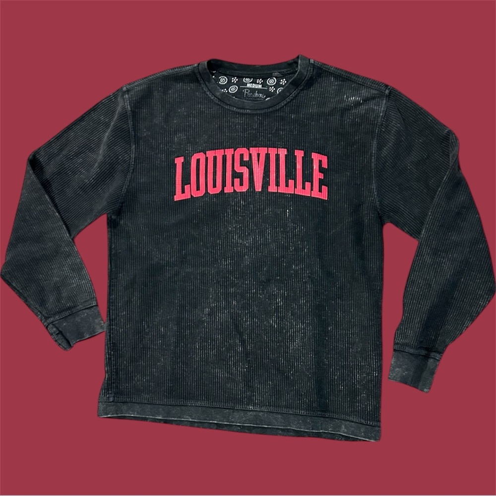 Minimalist Louisville Cardinals U of L Black Cotton Ribbed Sweatshirt